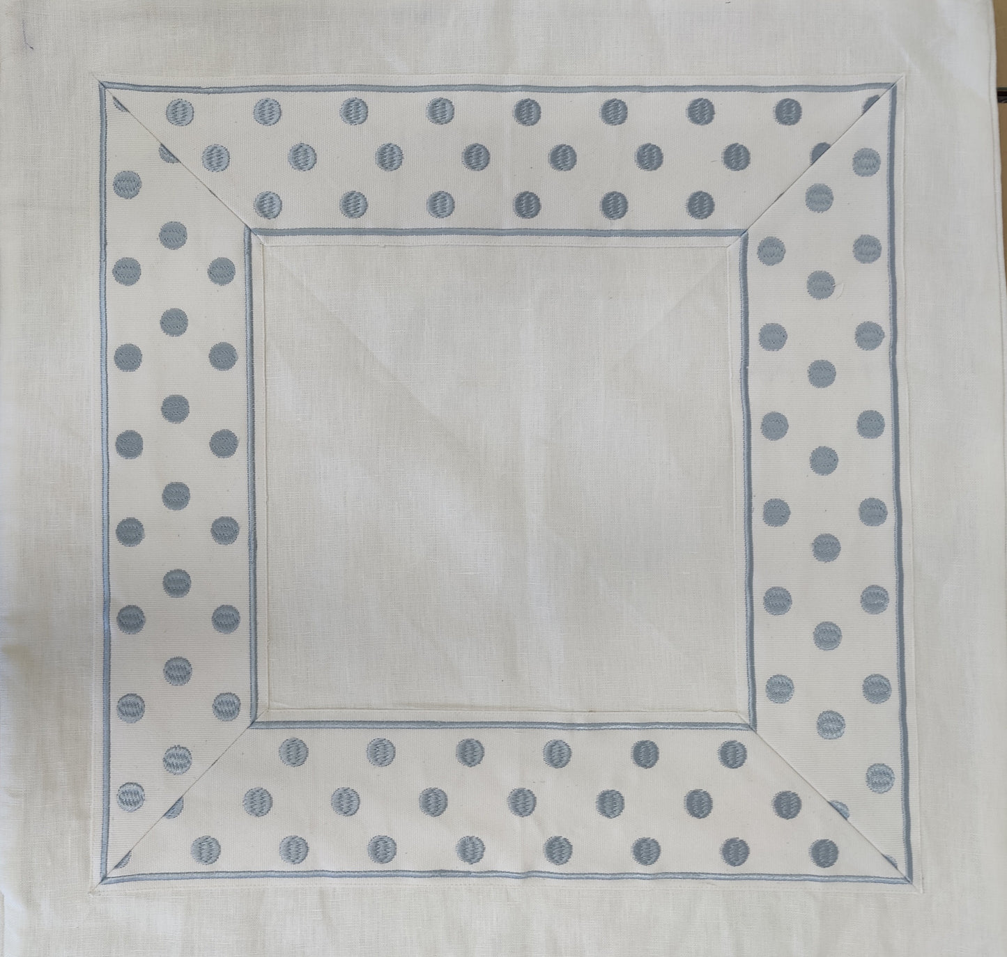 Dot Baby Blue on Cream Linen