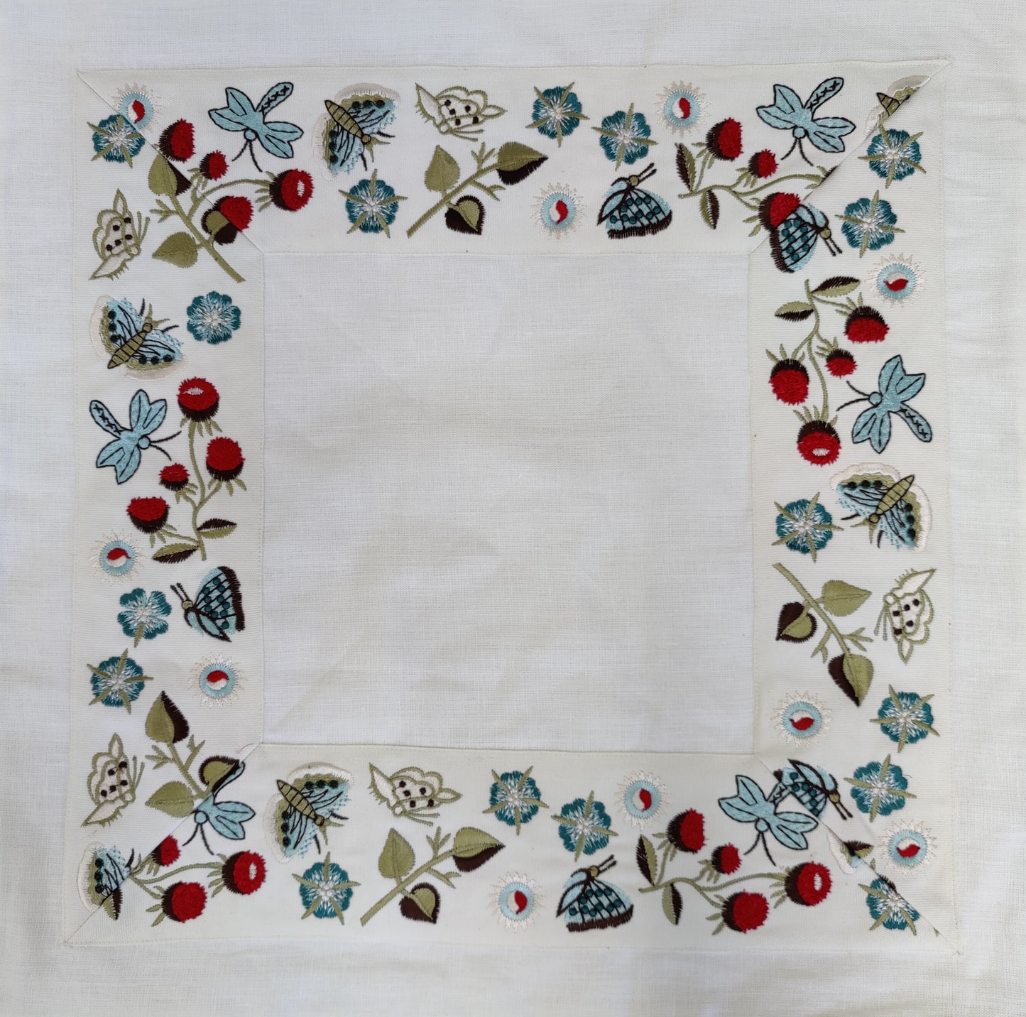 Forest Aqua on Cream Linen